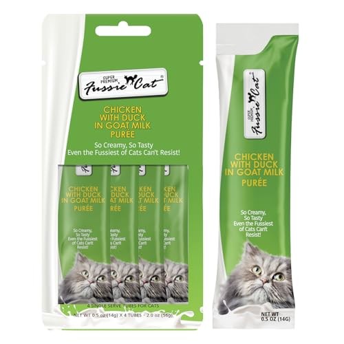 Fussie Cat Chicken with Duck in Goat Milk Puree Lickable Cat Treats, 2 oz. (4 Pack)