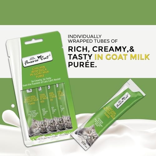 Fussie Cat Chicken with Duck in Goat Milk Puree Lickable Cat Treats, 2 oz. (4 Pack)