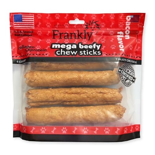 Frankly Pet Original Bacon Flavored Mega Beefy Chew Sticks For Dogs - High Protein Collegen Packed - Healthy Dog Treat  - 4 Count