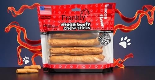 Frankly Pet Original Bacon Flavored Mega Beefy Chew Sticks For Dogs - High Protein Collegen Packed - Healthy Dog Treat  - 4 Count