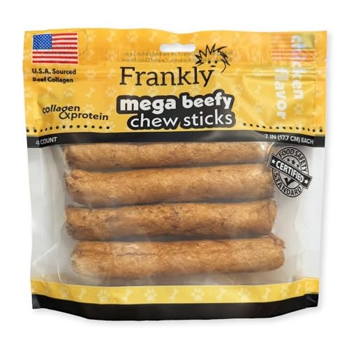 Frankly Original Pet - Chicken Flavored Mega Beefy Chew Stick For Dogs - High Protein Collegen Packed - Made in The U.S.A. - 4 Count 7" Stick