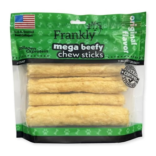 Frankly Original Pet - Natural Flavored Mega Beefy Chew Stick For Dogs - High Protein Collegen Packed - Made in The U.S.A. - 4 Count 7" Stick