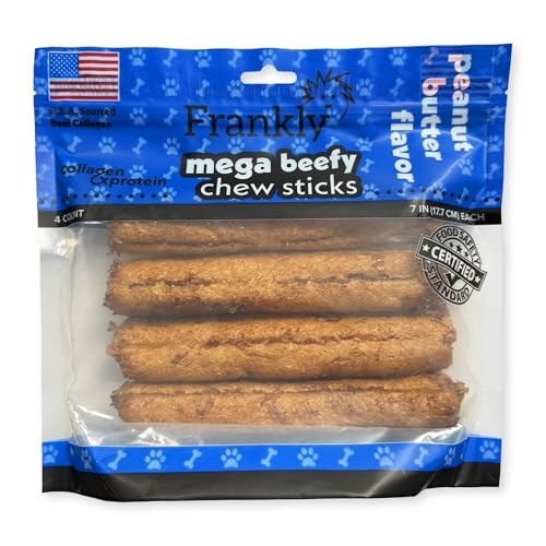 Frankly Original Pet - Peanut Butter Flavored Mega Beefy Chew Stick For Dogs - High Protein Collegen Packed  - 4 Count 7" Stick