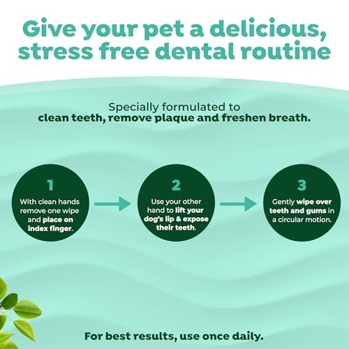 TropiClean Fresh Breath Dental Wipes for Plaque & Tartar Removal, 50 Count