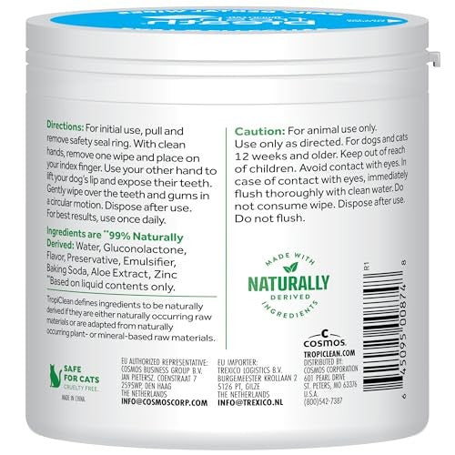 TropiClean Fresh Breath Dental Wipes for Plaque & Tartar Removal, 50 Count