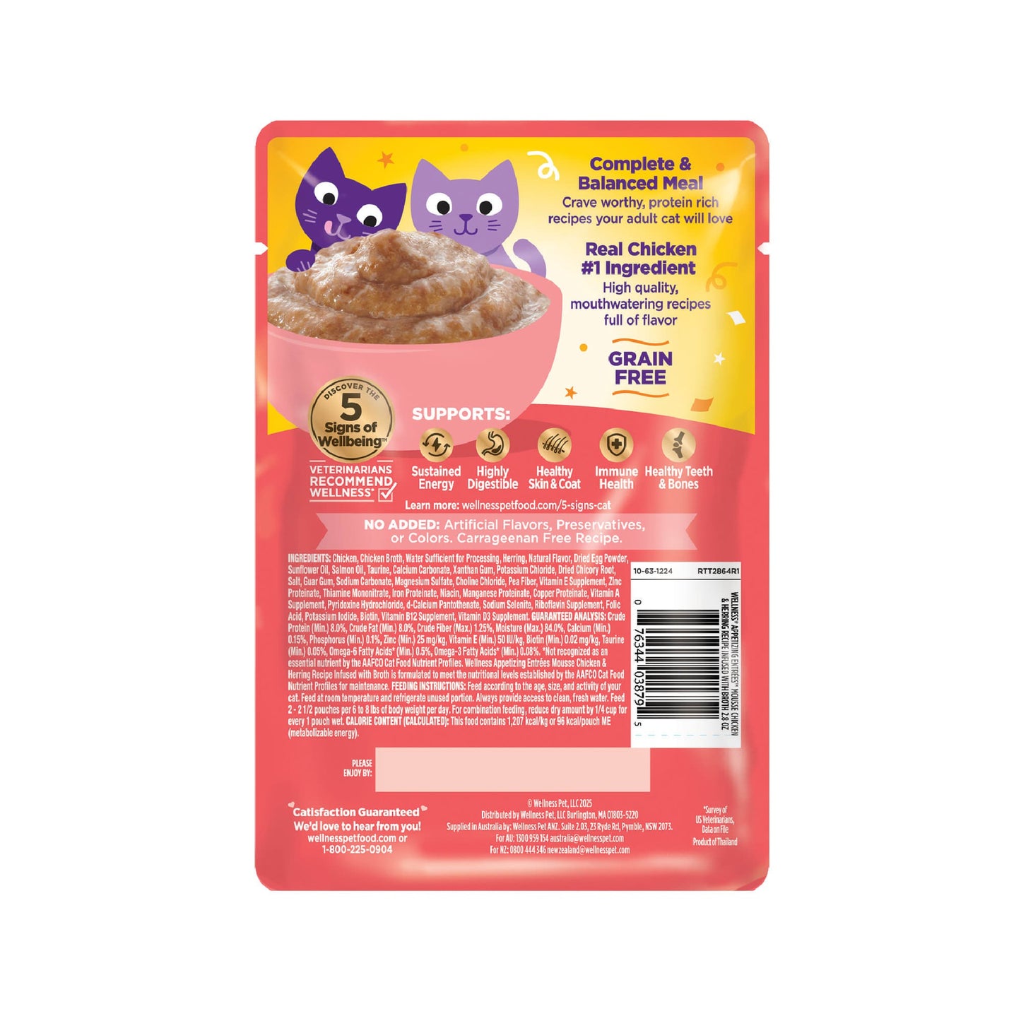 Wellness Appetizing Entrees Mousse Chicken & Herring Wet Cat Food, 2.8 oz.