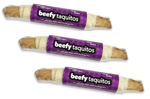 Frankly Original Pet - Steak Flavored Collegen Packed Beefy Taquito Stick For Small And Medium Dogs Pack Of 3 (Long Lasting Chews, Treats, Bones For A