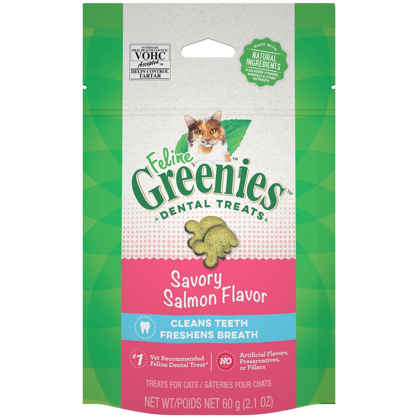 Feline Greenies Savory Salmon Flavor Dental Cat Treats, 2.1 oz.