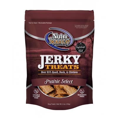NutriSource Prairie Select Grain-Free Jerky Strips Dog Treats, 4 oz.