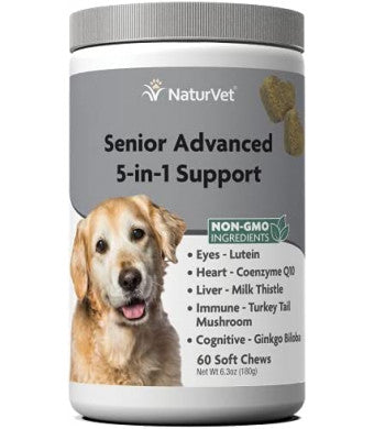 NaturVet Senior Advanced 5-in-1 Support Soft Chews for Dogs, 60 Count