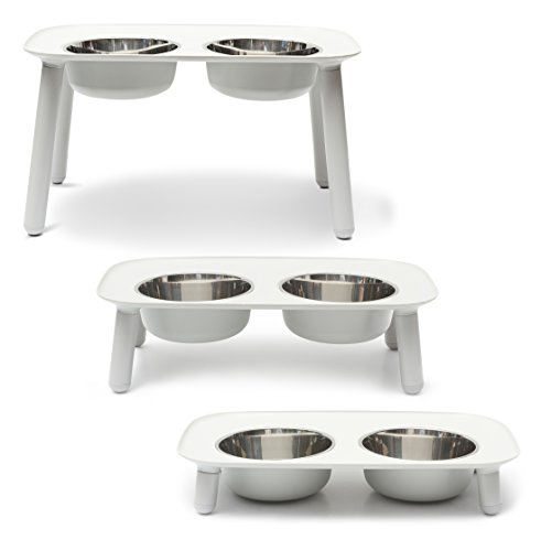 Messy Mutts Raised Double Feeder with Stainless Steel Bowls Light Grey, 40 oz.