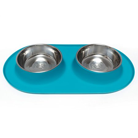 Messy Mutts Double Silicone Feeder with Stainless Steel Bowls, Large (3 Cups)