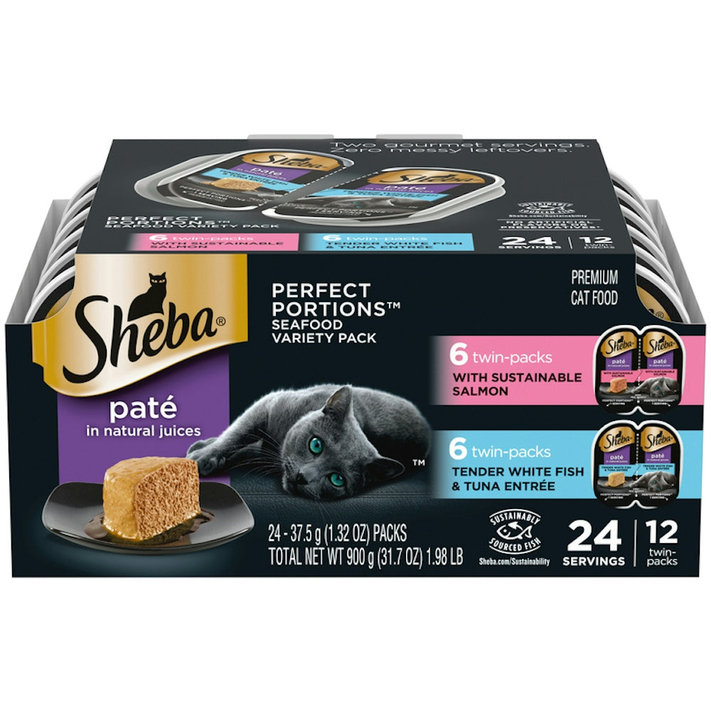 Sheba Perfect Portions Salmon, White Fish & Tuna Pate Wet Cat Food Variety Pack, 2.6 oz. (12 Count)