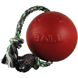 Jolly Pets Romp-n-Roll Red Rubber Ball with Rope Dog Toy, 6 in.