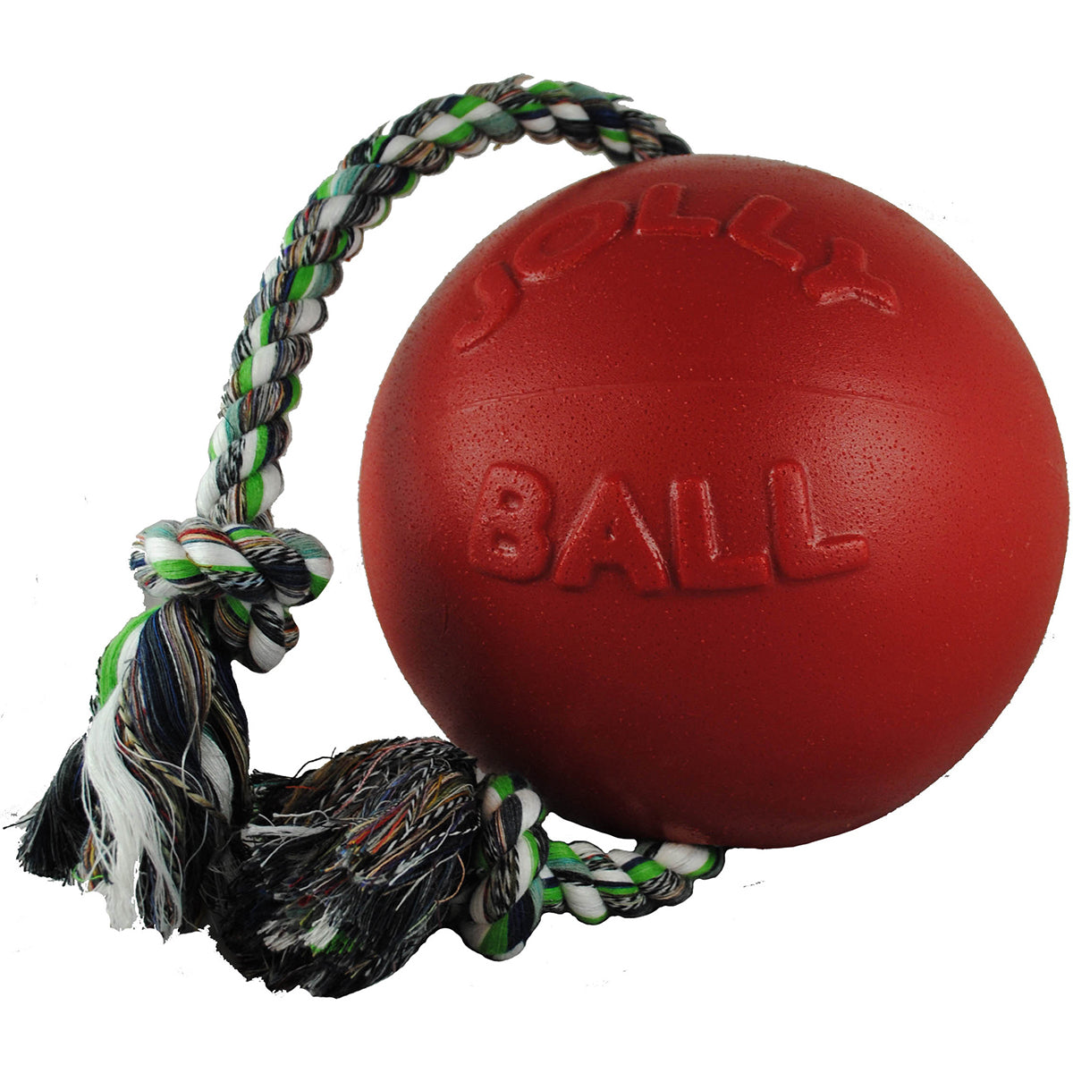 Jolly Pets Romp-n-Roll Red Rubber Ball with Rope Dog Toy, 6 in.