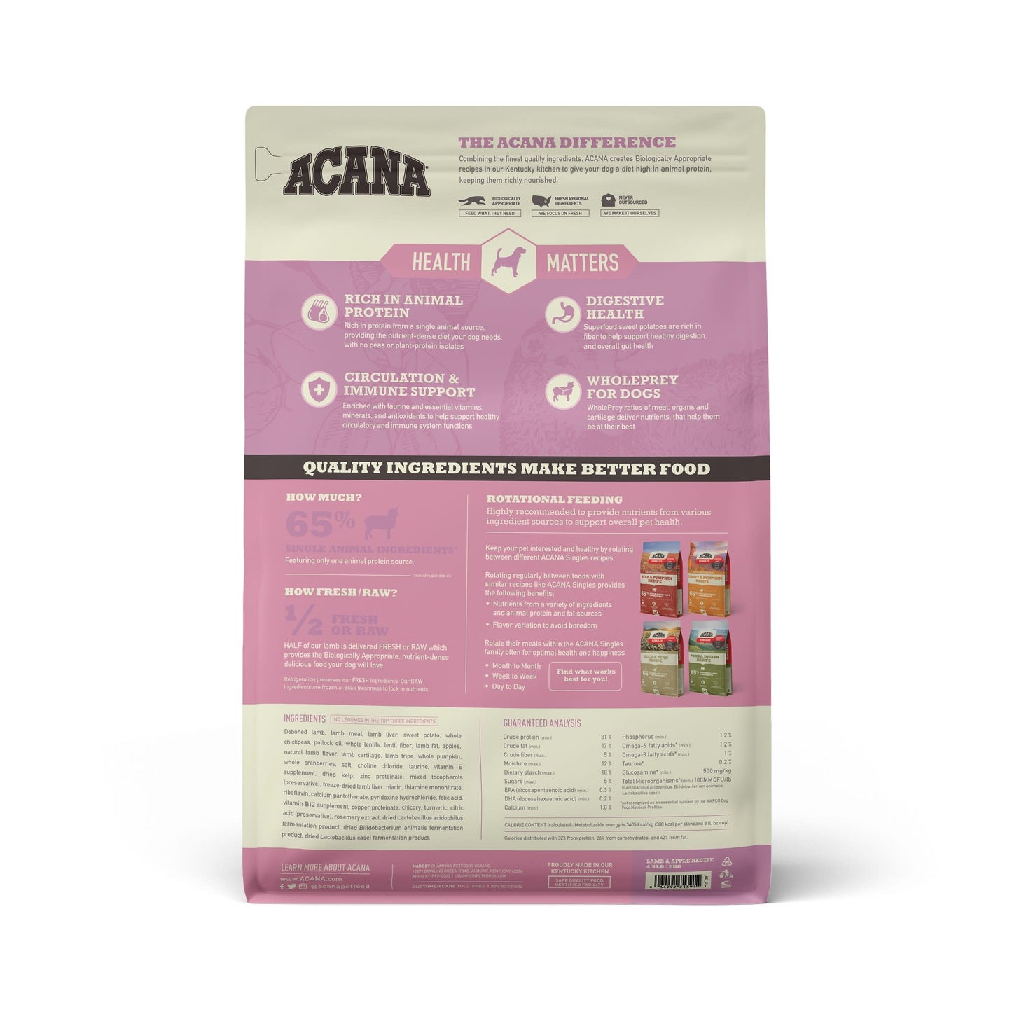 Acana Grain Free, Singles Limited Ingredient, High Protein, Lamb & Apple Dry Dog Food, 4.5 lbs Bag