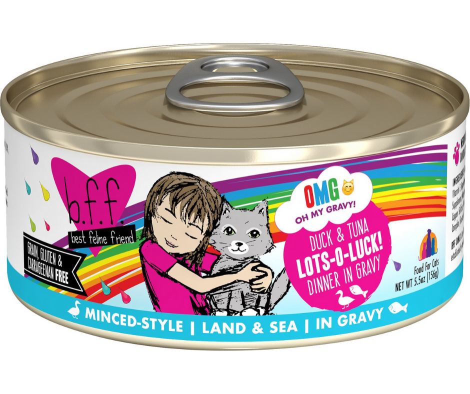 B.F.F. OMG Lots-O-Luck! Duck & Tuna Dinner in Gravy Wet Cat Food, 5.5 oz.