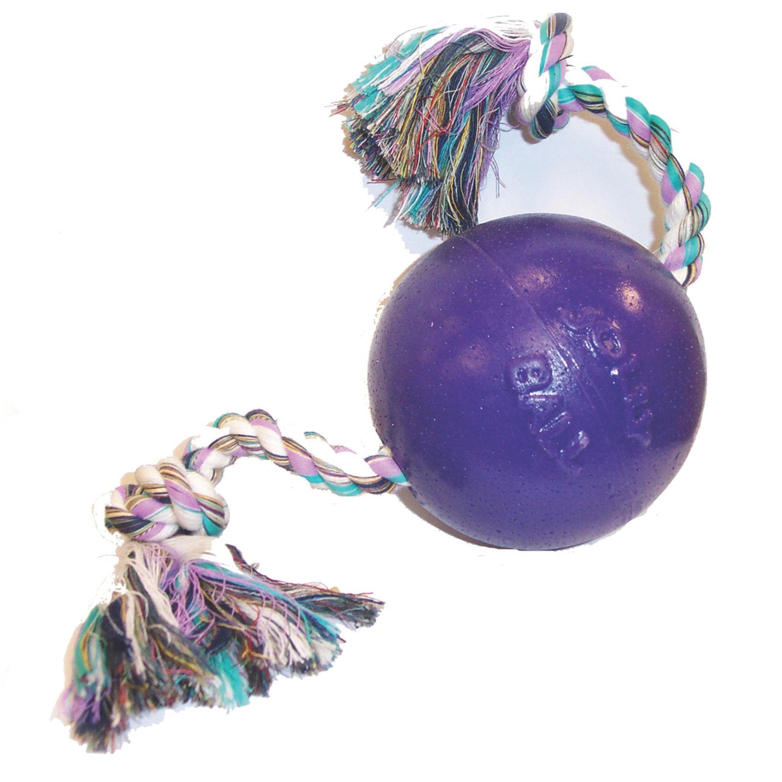 Jolly Pets Romp-n-Roll Purple Rubber Ball with Rope Dog Toy, 4.5 in.
