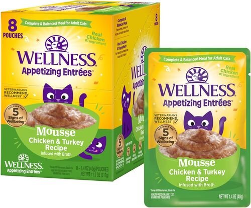 Wellness Appetizing Entrees Mousse Chicken & Turkey Recipe Infused with Broth Wet Cat Food, 1.4 oz.