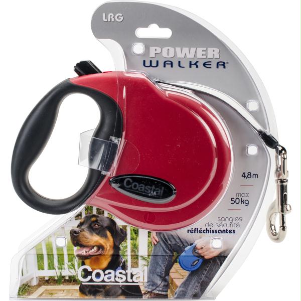 Coastal Power Walker Retractable Dog Leash Red, L