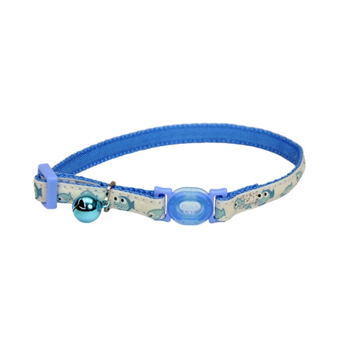 Coastal Glow-in-the-Dark Blue Fish Cat Collar
