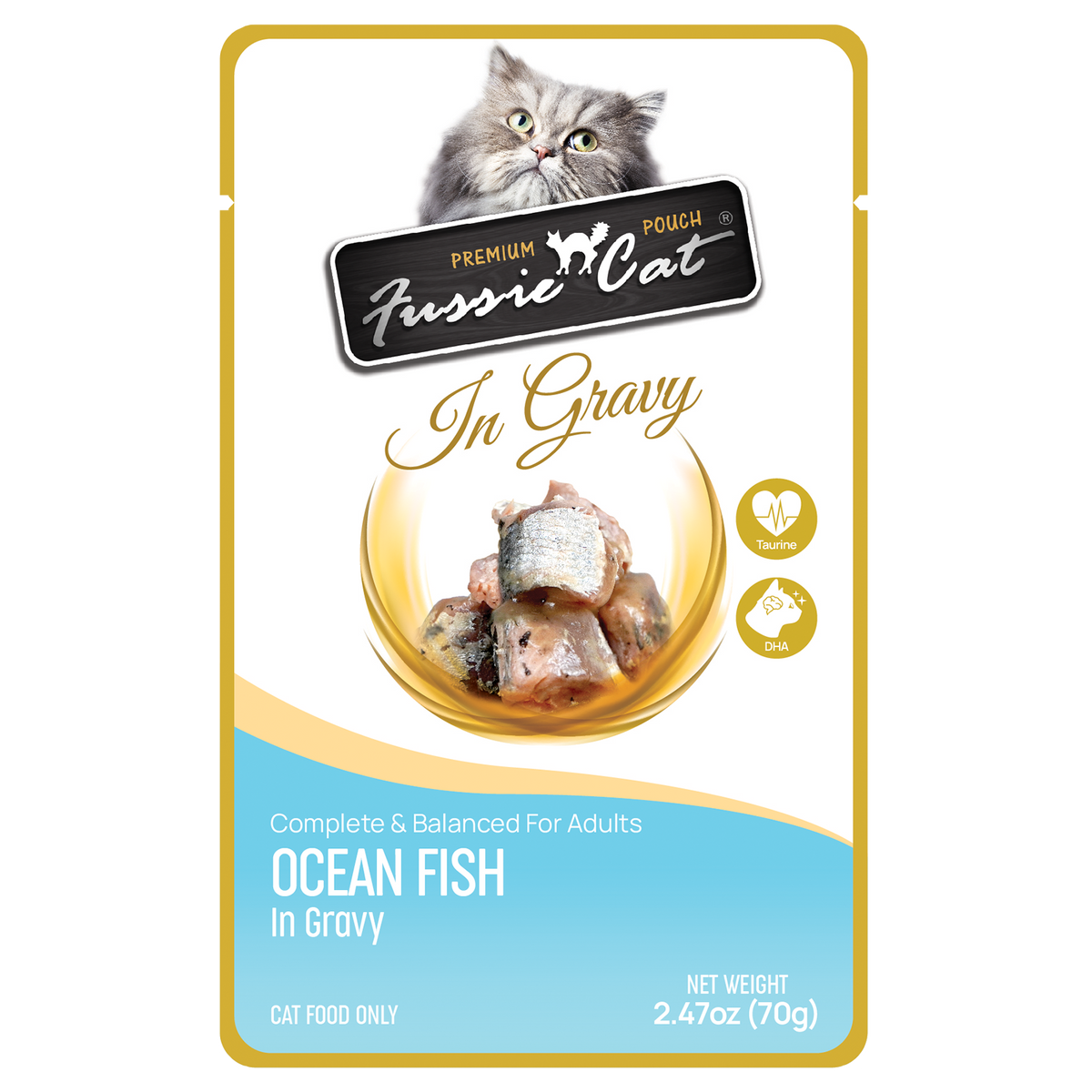 Fussie Cat Premium Ocean Fish in Gravy Cat Food Pouch, 2.47 oz.