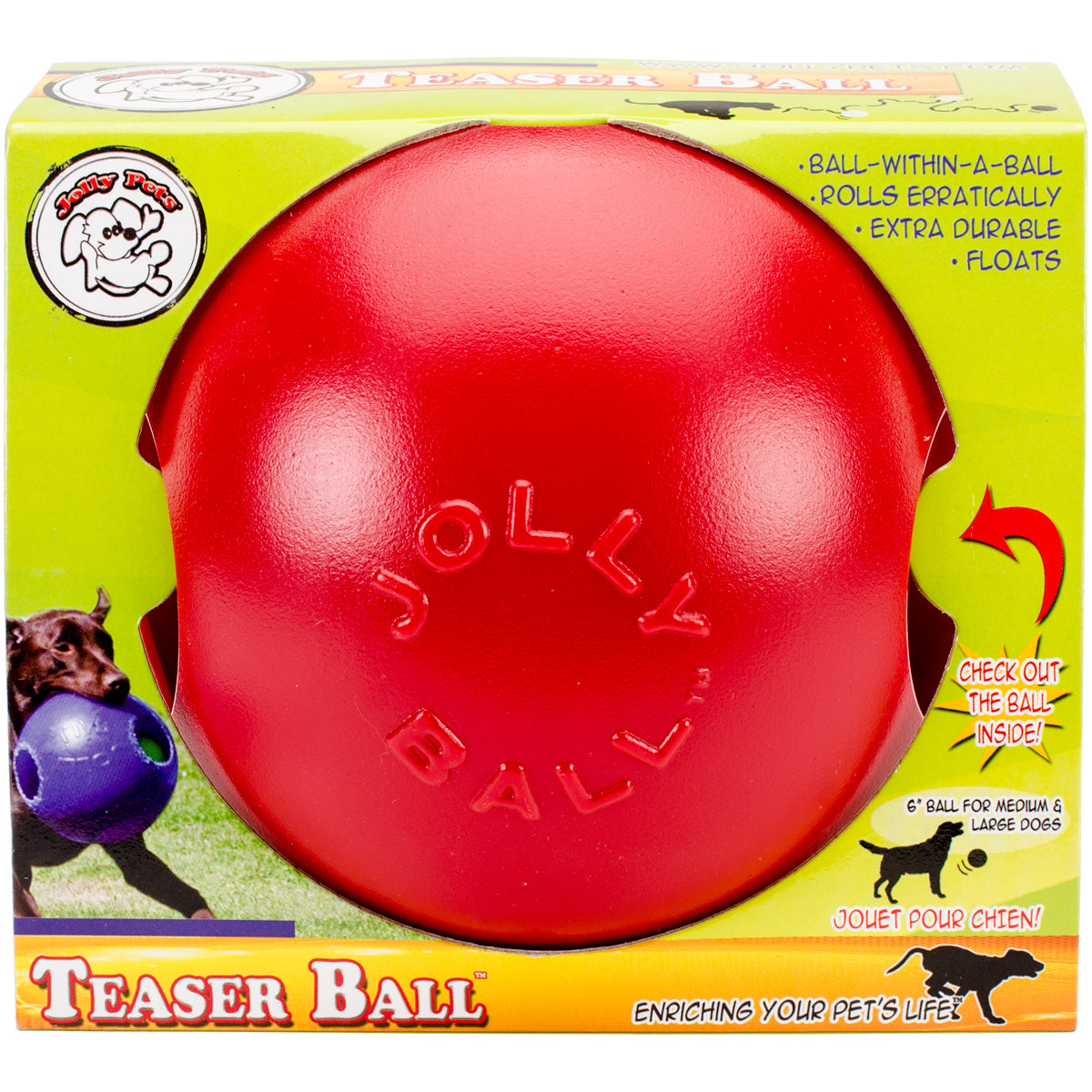 Jolly Pets Teaser Ball Hard Plastic Squeaker Dog Toy, 6 in.