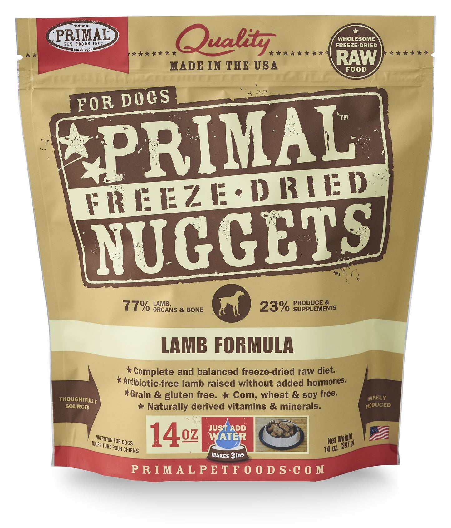 Primal Lamb Formula Freeze-Dried Dog Food Nuggets, 14 oz.