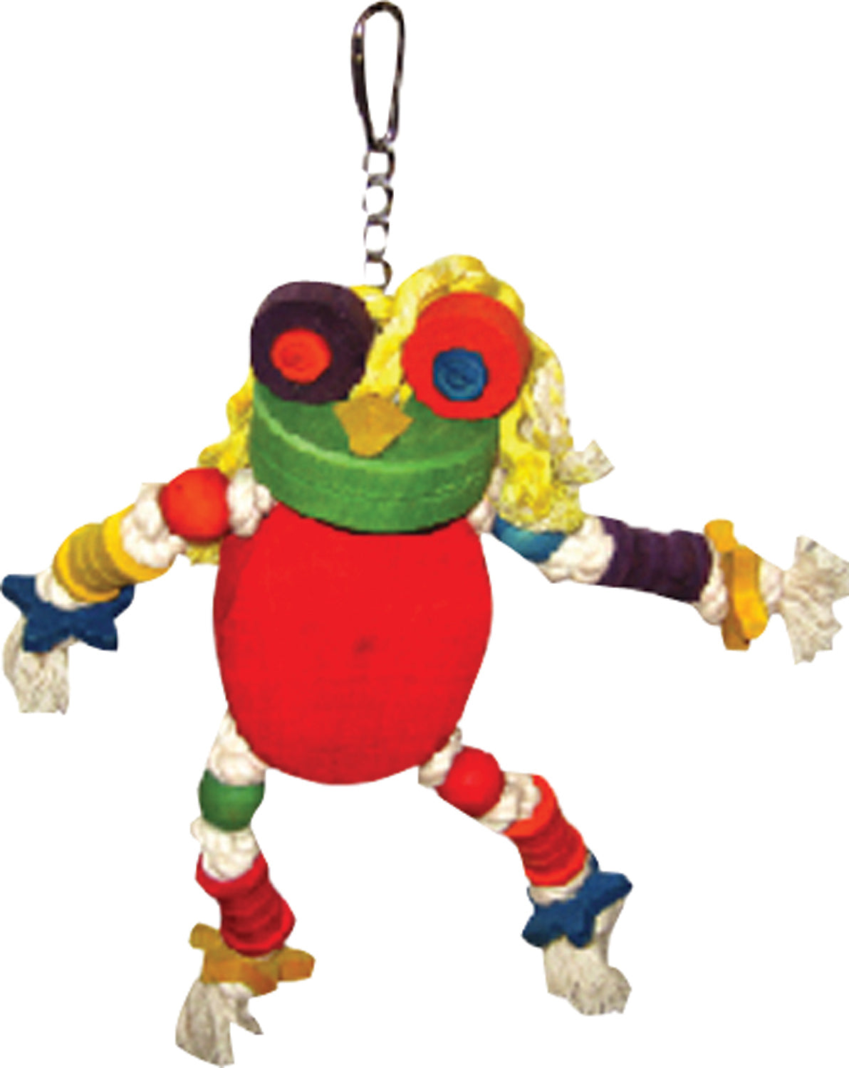 A&E Cage Happy Beaks Silly Wood Frog Multi-Colored Bird Toy, 12 x 11 in.