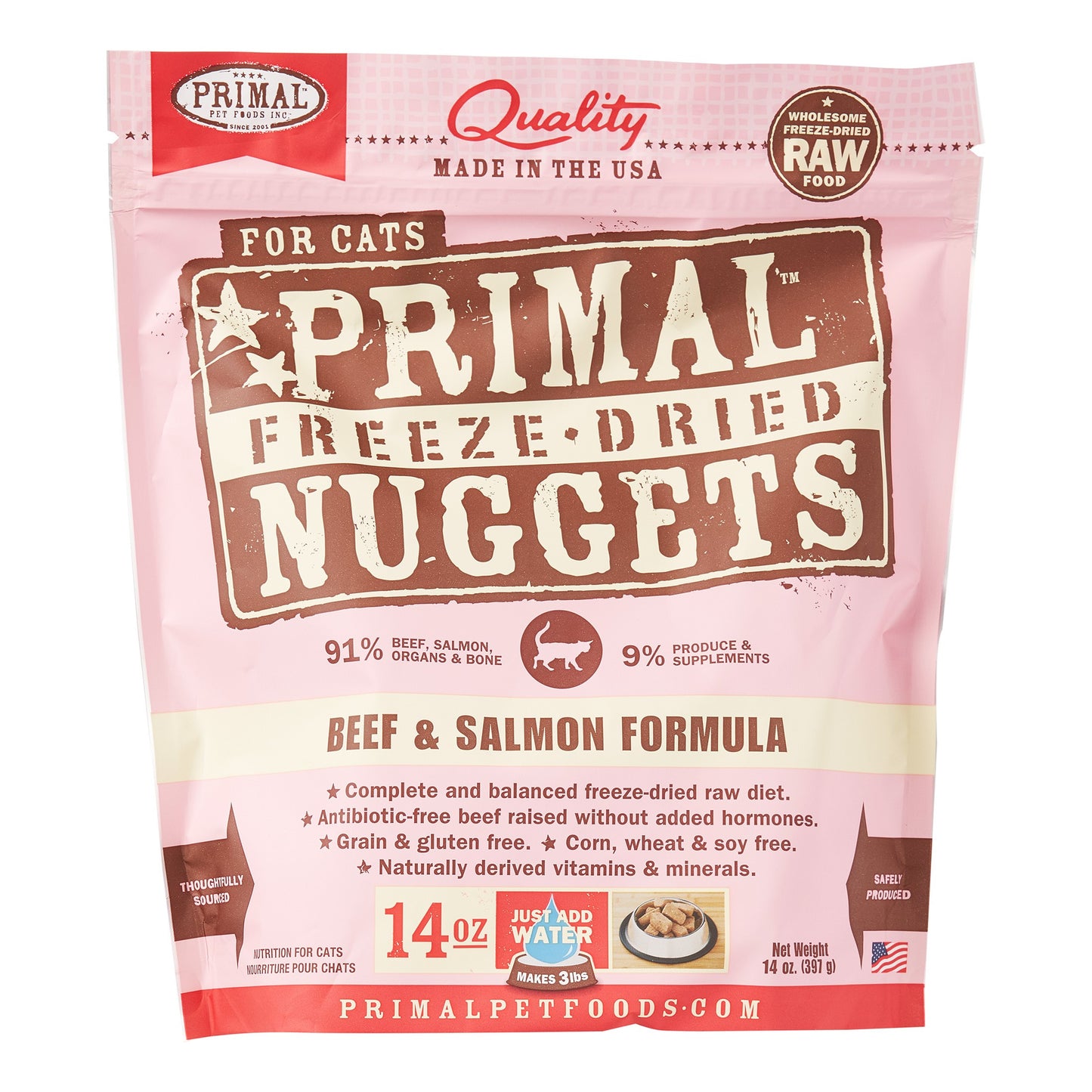 Primal Beef & Salmon Formula Freeze-Dried Cat Food Nuggets, 14 oz.