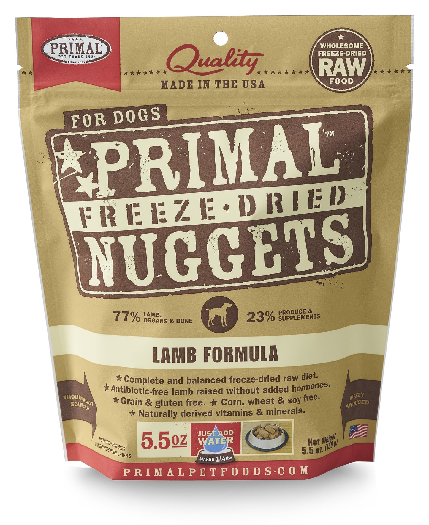 Primal Lamb Formula Freeze-Dried Dog Food Nuggets, 5.5 oz.