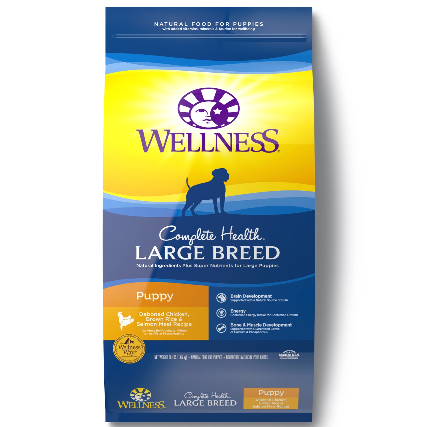 Wellness Large Breed Chicken & Salmon Dry Puppy Food, 30 lbs.