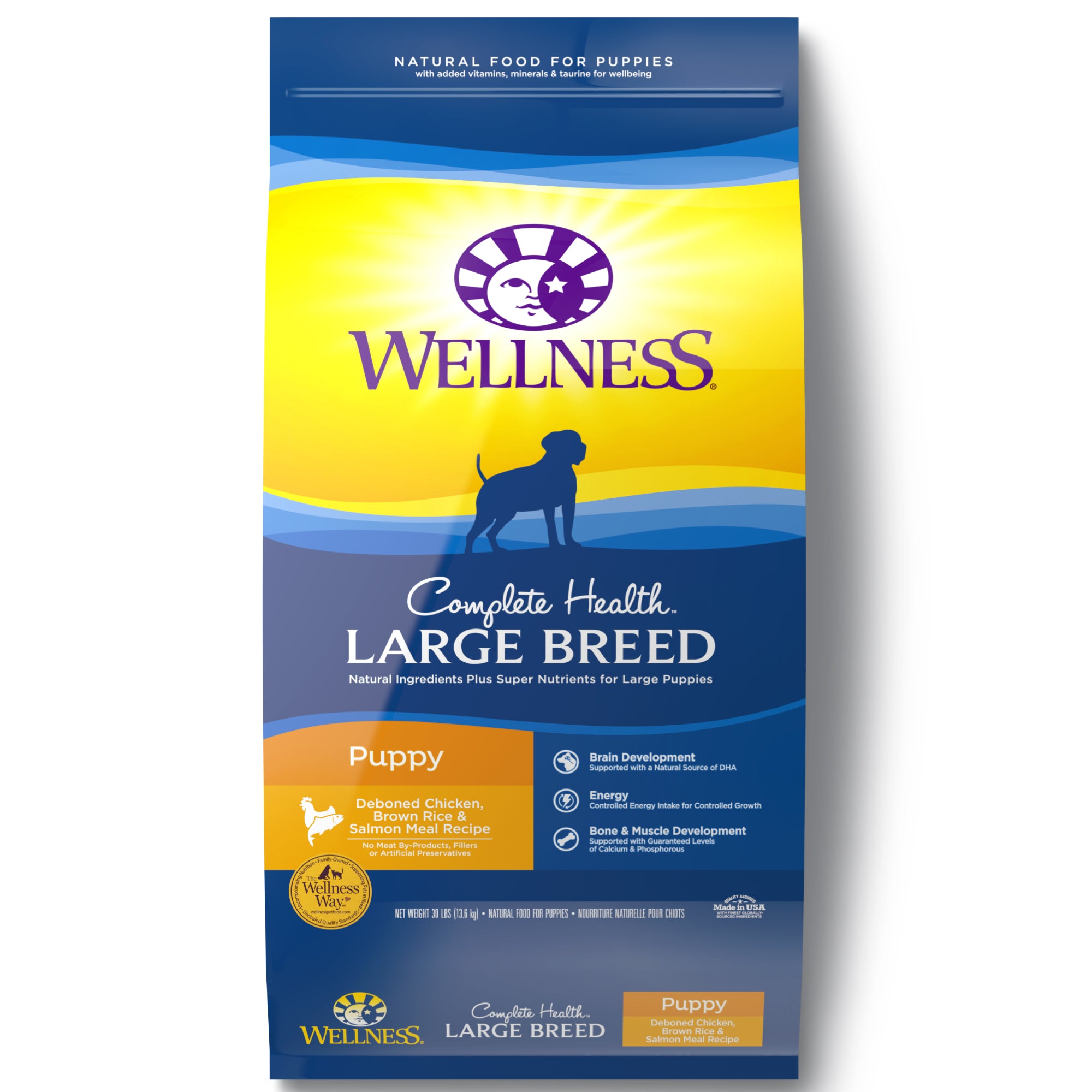 Wellness Large Breed Chicken & Salmon Dry Puppy Food, 30 lbs.