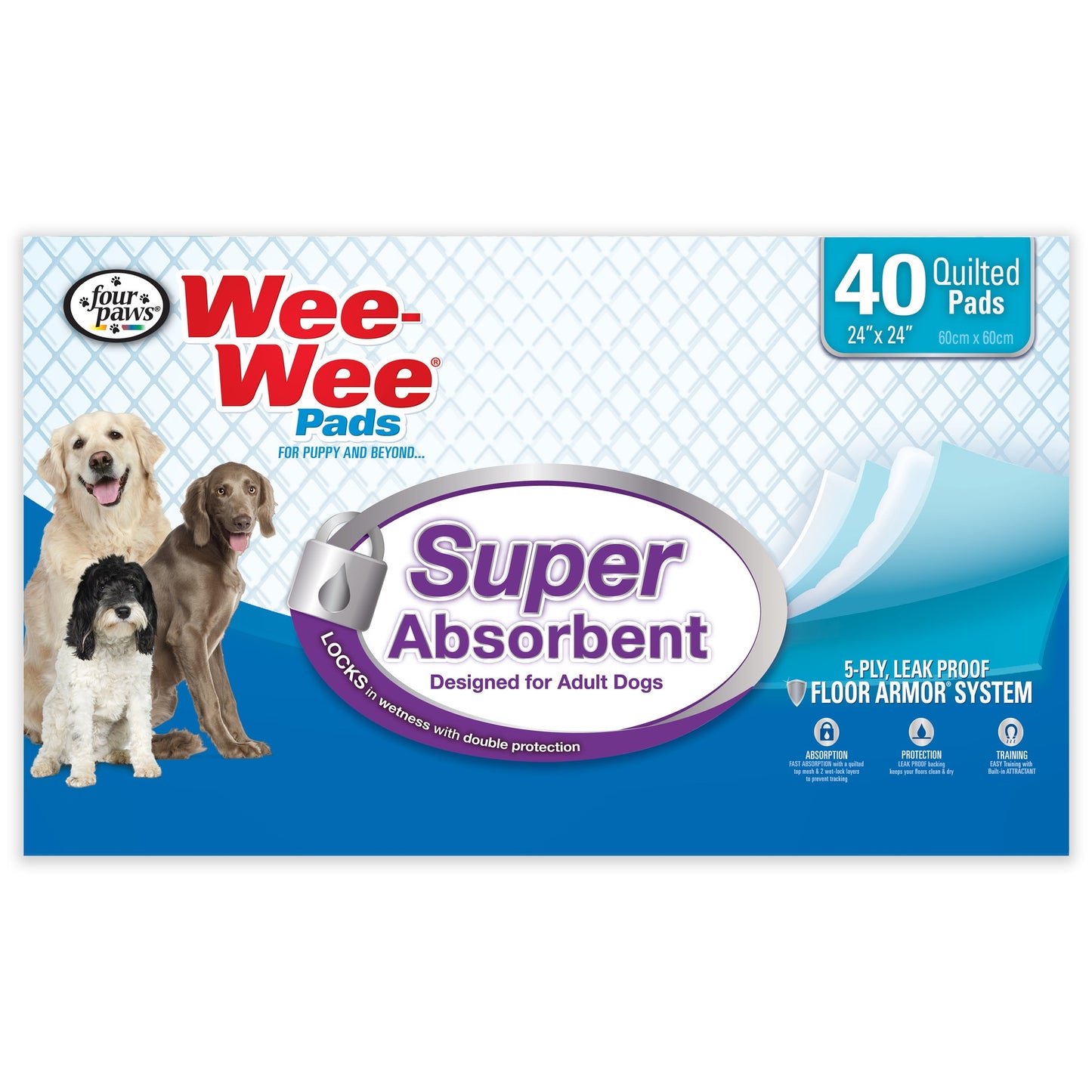 Four Paws Wee-Wee Super Absorbent Dog Pads, 40 Count
