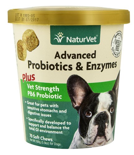 NaturVet Probiotics & Enzymes Bacon Flavor Soft Chews for Dogs, 70 Count
