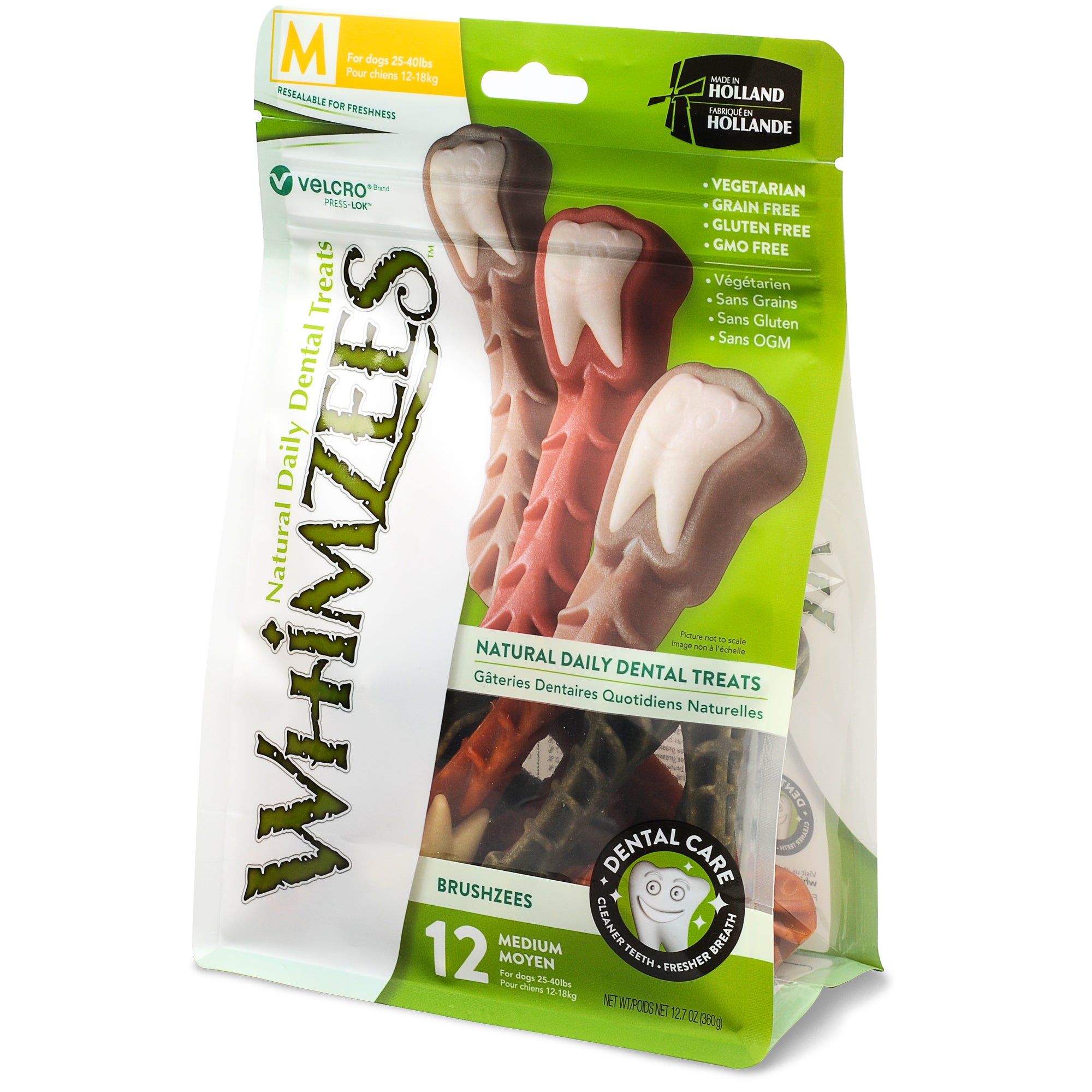Whimzees Brushzees Medium Breed Natural Dental Dog Chews, 12 Count