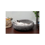 Furhaven Pet Products Wave Faux Fur & Velvet Hooded Donut Pet Bed For Dogs & Cats - Dark Gray Small