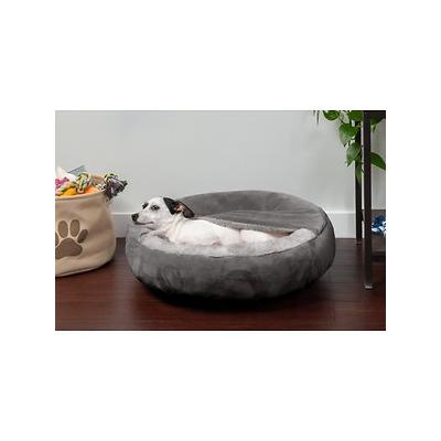 Furhaven Pet Products Wave Faux Fur & Velvet Hooded Donut Pet Bed For Dogs & Cats - Dark Gray Small