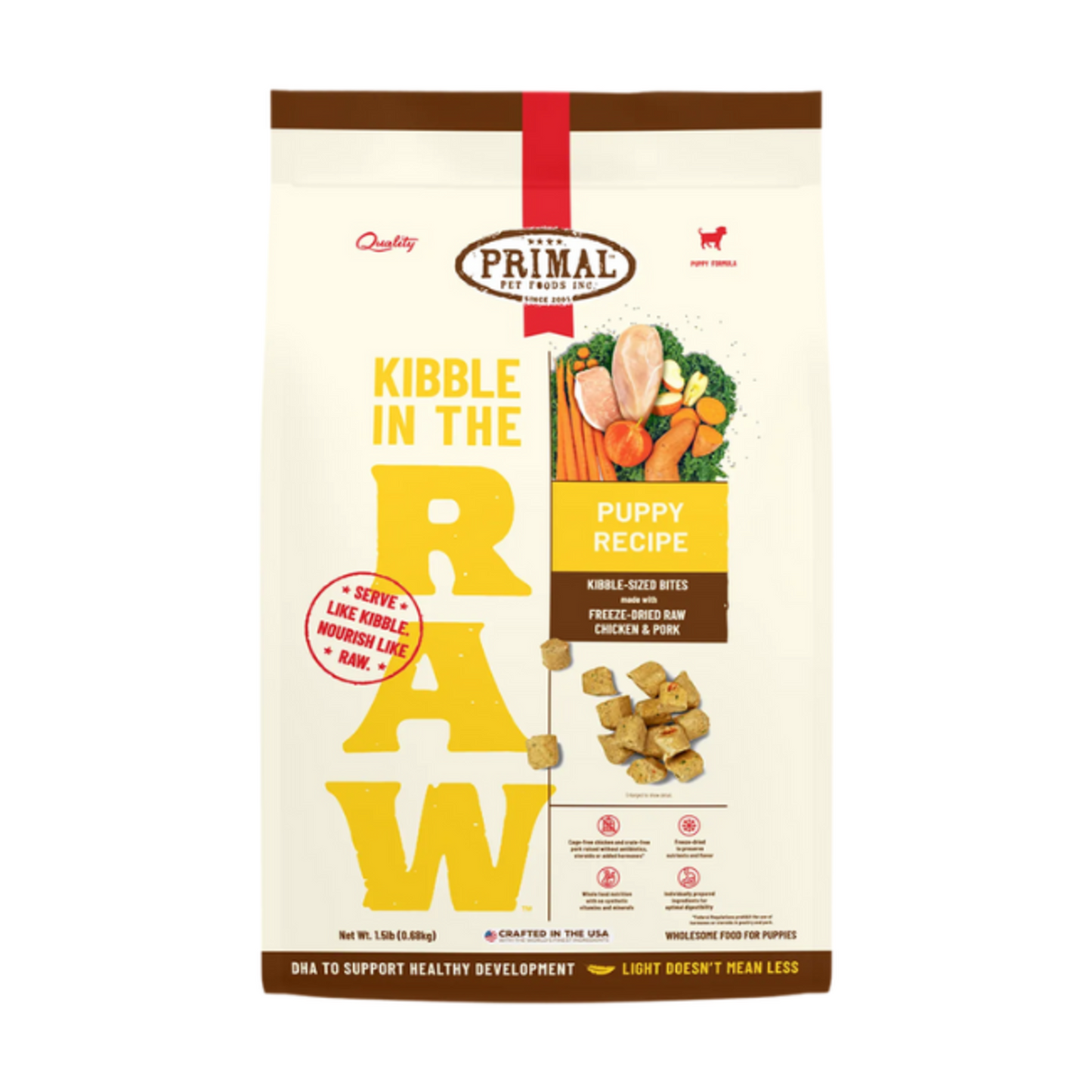 Primal Kibble In The Raw Canine Puppy Chicken & Pork 1.5 lb.