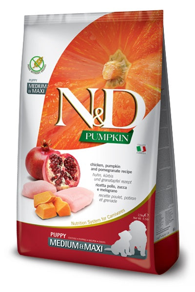 Farmina N&D Dog Pumpkin Grain Free Puppy Chicken & Pomegranate Medium/Max Dry Food - Bag 26.4 lbs