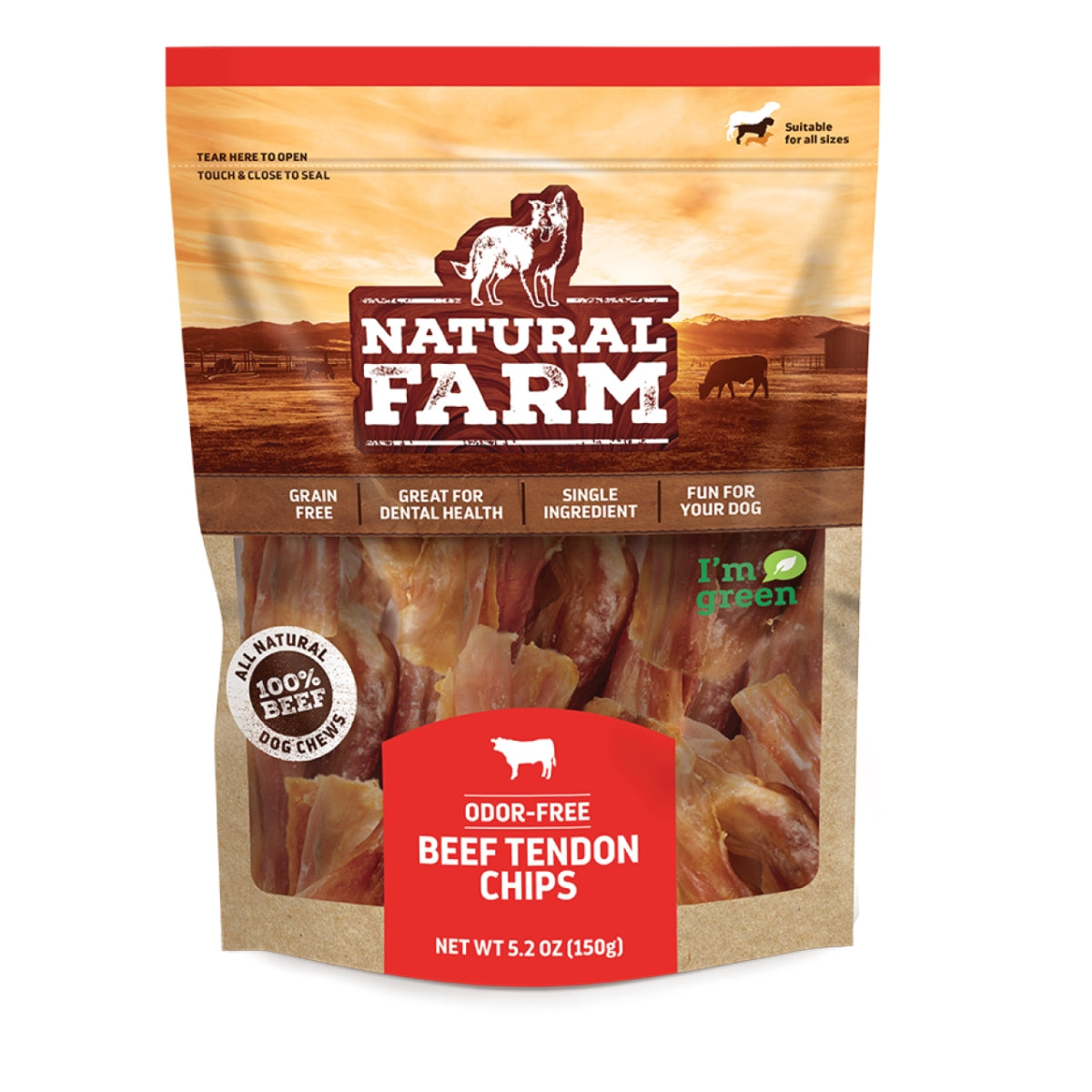 Natural Farm Odor-Free Beef Tendon Chips Dog Treats, 5.2 oz.