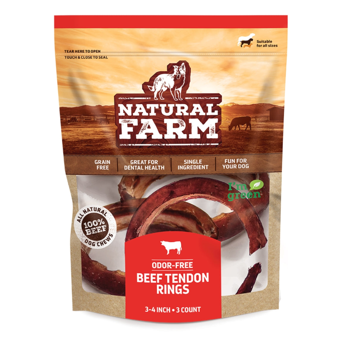 Natural Farm Beef Tendon Rings, 3-4 in.