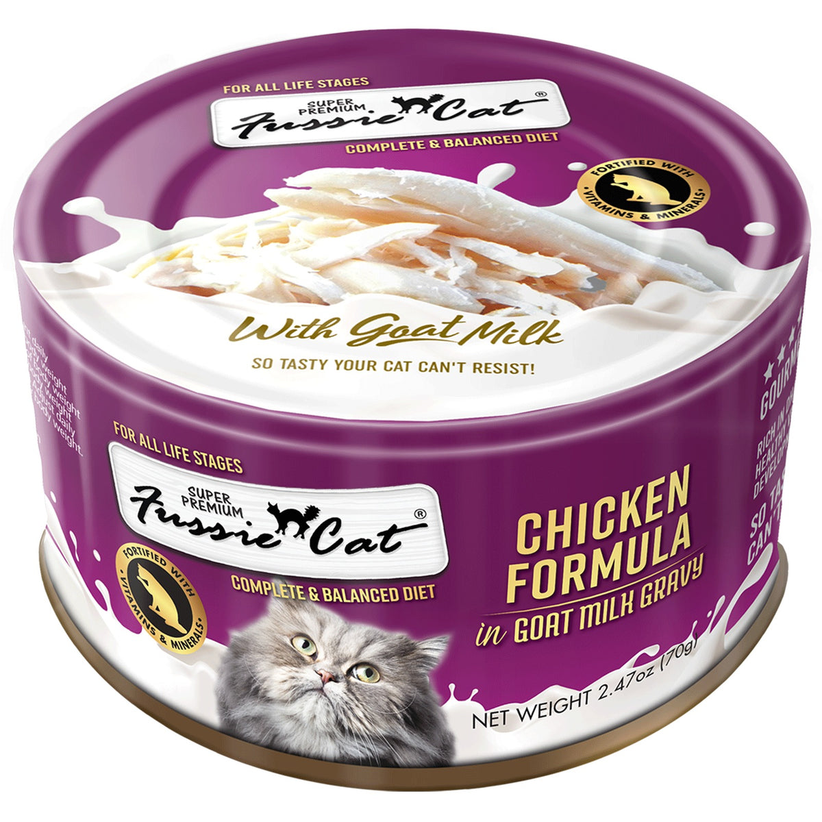 Fussie Cat Chicken Formula in Goat Milk Gravy Canned Cat Food, 2.5 oz.