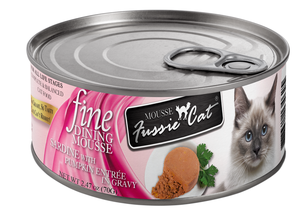 Fussie Cat Fine Dining Mousse Sardine with Pumpkin Entree Canned Cat Food, 2.4 oz.
