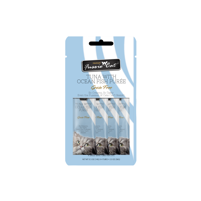 Fussie Cat Tuna with Ocean Fish Puree Lickable Cat Treats, 0.5 oz. (4 Pack)