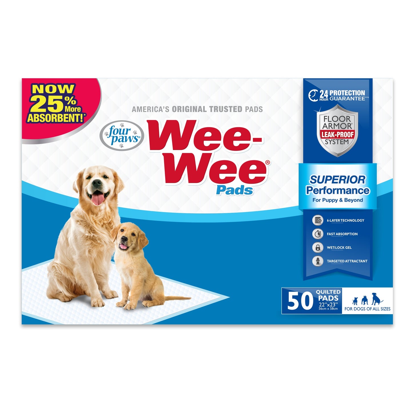 Four Paws Wee-Wee Dog Pee Pads, 22 x 23 in. (50 Count)