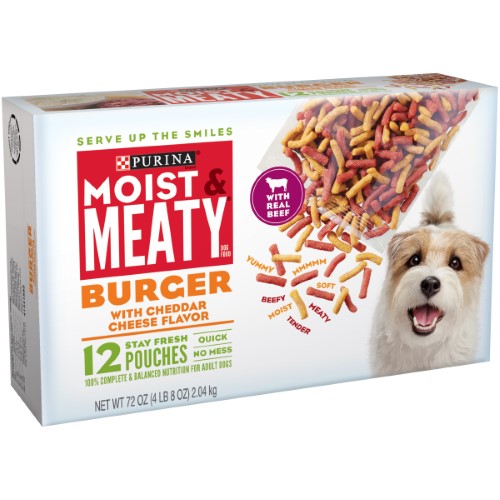 Purina Moist & Meaty Burger with Cheddar Cheese Flavor Dry Dog Food, 12 Count