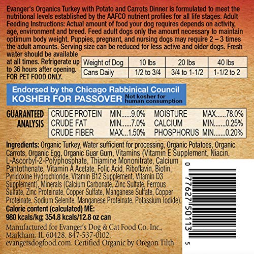 Evanger'S Organics Chicken & Turkey Dog Food, 12.8 oz