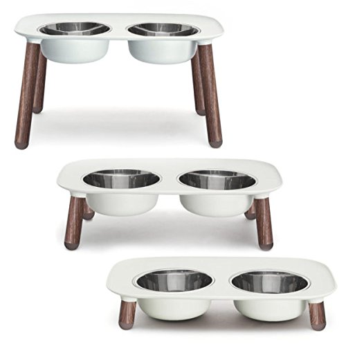 Messy Mutts Elevated Double Feeder With Stainless Bowls Adjustable Height 3” 5” Or 10” Adjustable Standing Feeder For Dogs 5 Cups Per Bo