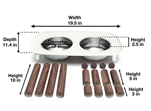 Messy Mutts Elevated Double Feeder With Stainless Bowls Adjustable Height 3” 5” Or 10” Adjustable Standing Feeder For Dogs 5 Cups Per Bo